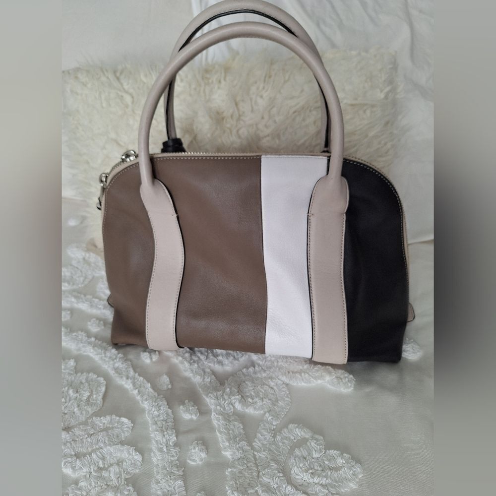Coach Color Block Black, White, Brown, Leather Purse, Bowling Bag - Picture 2 of 16